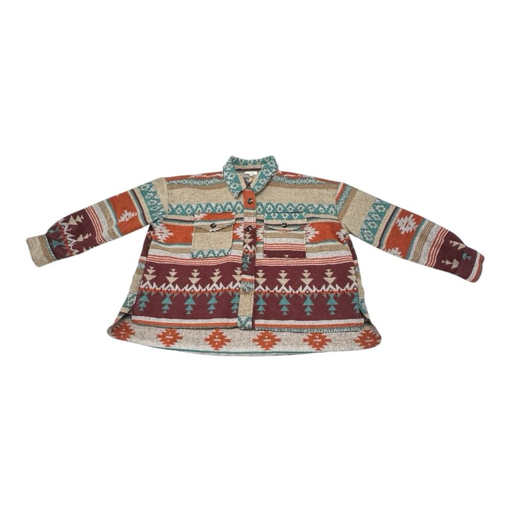 NWT La Miel Jacket Womens Large Southwest Aztec Navajo Blanket Shacket Raw Hem